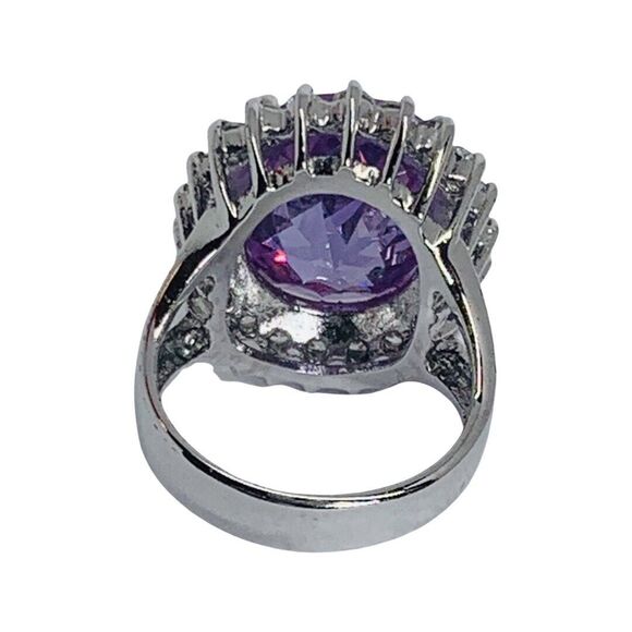 Large  Purple Crystal 925 Sterling Silver Cocktail Ring Sz 8 Statement Bold - Picture 6 of 16